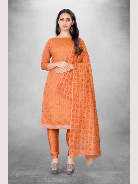 Luxurious Orange Color Chanderi Dress Material Collection At Wholesale Rate Color Set Matching Dress Material Wholesale