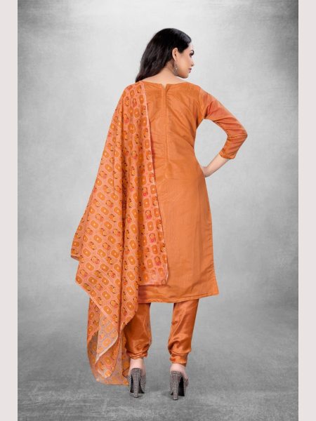 Luxurious Orange Color Chanderi Dress Material Collection At Wholesale Rate Color Set Matching Dress Material Wholesale