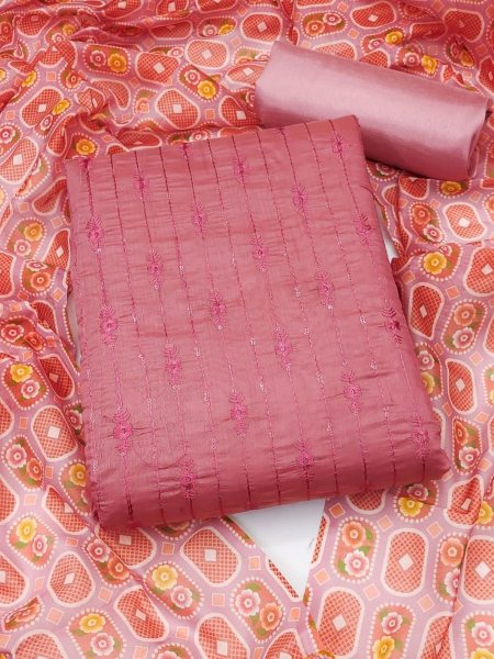 Luxurious Pink Color Chanderi Dress Material Collection At Wholesale Rate Dress Material 