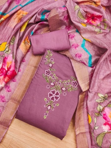 Luxurious Pink Color Roman Silk dress materials Collection with Maslin Digital Print Dupatta