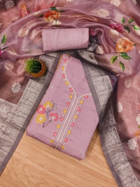 Luxurious Pink Color Roman Silk Dress Materials Collection With Digital Print Dupatta