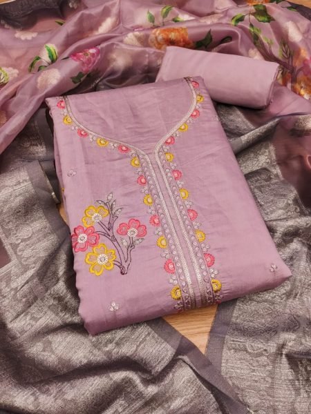 Luxurious Pink Color Roman Silk Dress Materials Collection With Digital Print Dupatta Color Set Matching Dress Material Wholesale