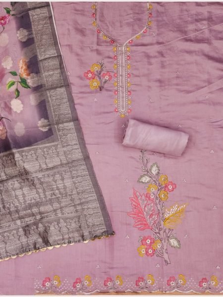 Luxurious Pink Color Roman Silk Dress Materials Collection With Digital Print Dupatta Color Set Matching Dress Material Wholesale