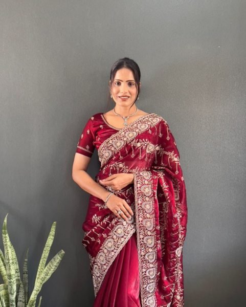 Luxurious Red Designer Heavy Jimmy Choo Silk Saree For Women Fashion JIMMY CHOO SAREE