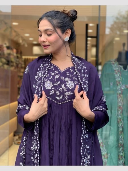 Luxurious Silk Embroidered Kurti Set with Silk Bottom and Chinon Dupatta 3 Piece Kurti Set