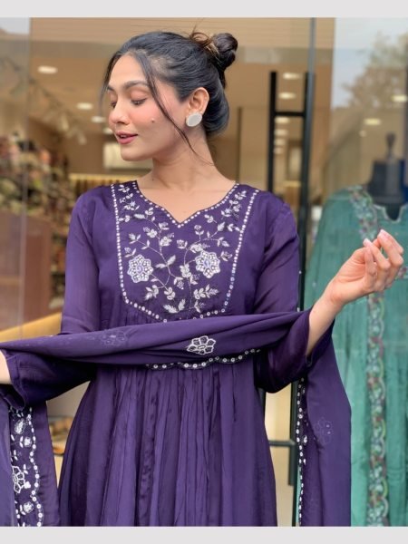 Luxurious Silk Embroidered Kurti Set with Silk Bottom and Chinon Dupatta 3 Piece Kurti Set