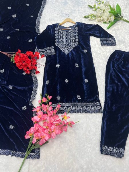 Luxurious Viscose Velvet Suit Set with Heavy Embroidery Work Ready To Wear Collection