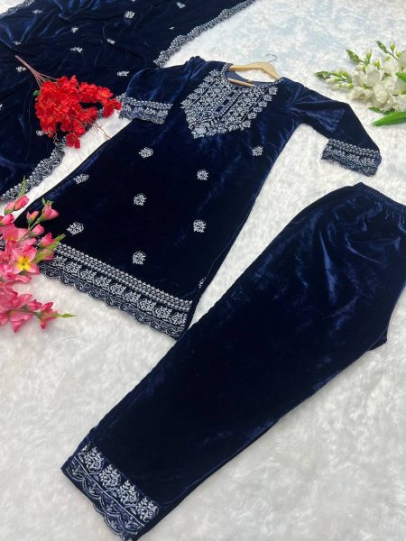 Luxurious Viscose Velvet Suit Set with Heavy Embroidery Work Ready To Wear Collection