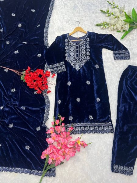 Luxurious Viscose Velvet Suit Set with Heavy Embroidery Work Ready To Wear Collection