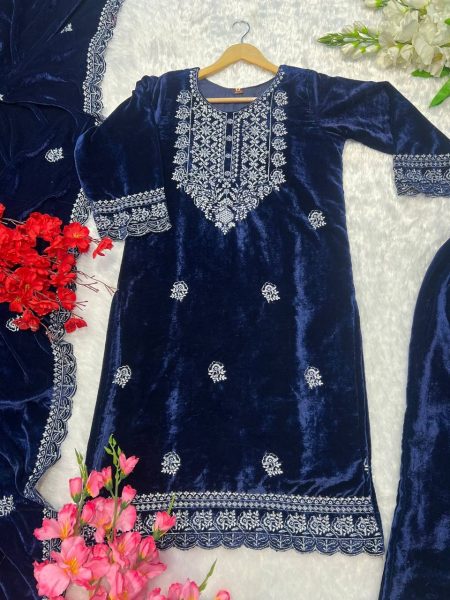 Luxurious Viscose Velvet Suit Set with Heavy Embroidery Work Ready To Wear Collection