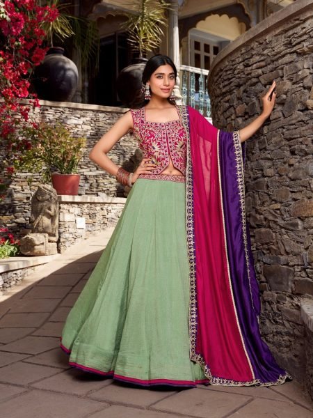  Luxurious Wedding Vichitra Lehenga Choli with Sequins   Thread Embroidery Work and Wholesale Price 