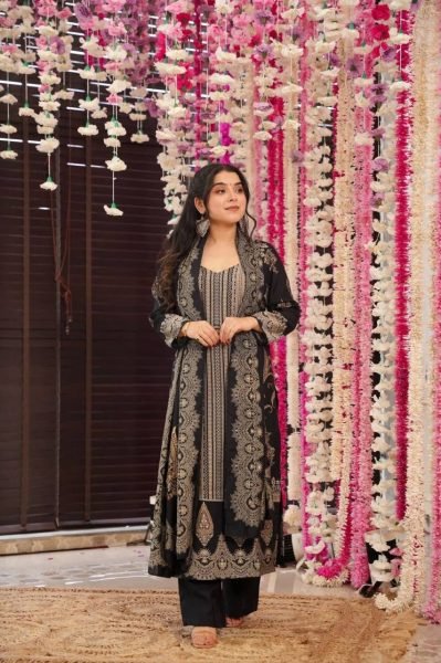 Luxury Black Straight Cut Kurti  with Dupatta for Parties   Festive Wear   Straight Cut Long Kurtis