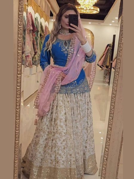 Royal Mirror Work Lehenga Choli for Punjabi Wedding Look Fully Stitched Party Ensemble 