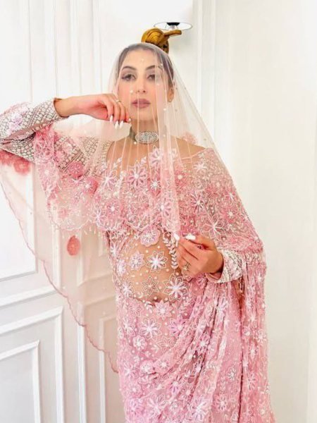 Luxury Butterfly Net Saree with Heavy Work for Engagement Outfits  Sarees 