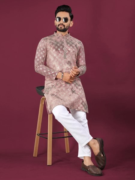 Luxury Chikankari Kurta Set for Men Soft Rayon in Pink Tone Kurta Pajama Wholesale