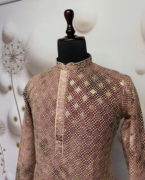 Luxury Chikankari Kurta Set for Men Soft Rayon in Pink Tone Kurta Pajama Wholesale