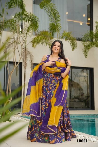 Luxury Digital Printed Tabby Silk Anarkali Gown Ready to Wear with Elegant Printed Dupatta Anarkali Kurtis 