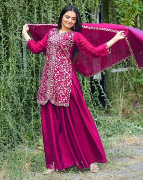 Luxury Embroidered Chinnon Silk Set Fully Stitched   Ready to Wear Ready To Wear Collection