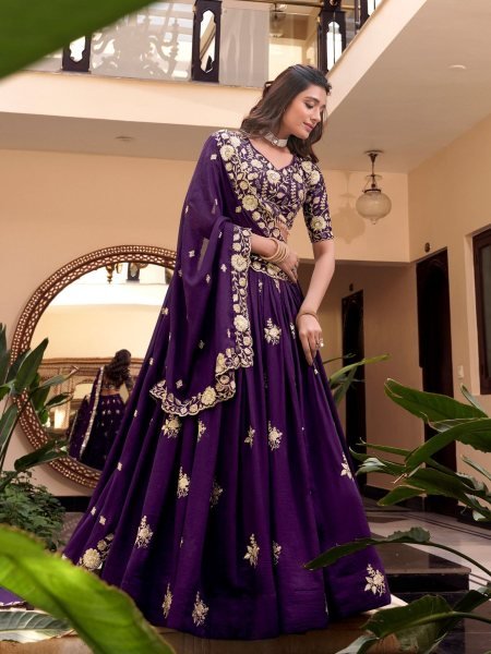 Luxury Embroidered Lehenga Choli Set in Vichitra Silk with Pearl   Sequin Detailing New Arrival Party Wear at Low Price 