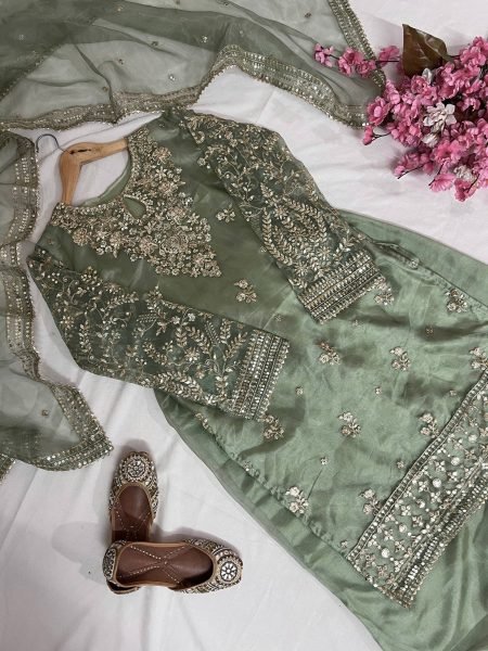 Luxury Embroidered Organza Silk Kurti Set with Palazzo & Fancy Dupatta Ready for Celebrations Ready To Wear Collection
