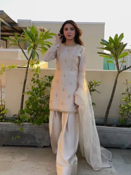Luxury Farshi Suit Embroidered Satin Top   Plazzo with Organza Silk Dupatta Set 