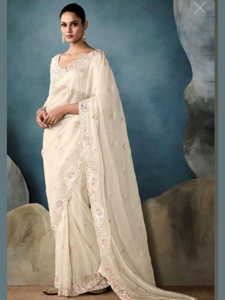 Luxury Gold Crushed Saree with Sequin Thread Work &  Mirror Blouse Party Perfect Bollywood Fancy Sarees Wholesale