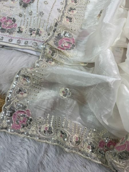 Luxury Gold Crushed Saree with Sequin Thread Work &  Mirror Blouse Party Perfect Bollywood Fancy Sarees Wholesale