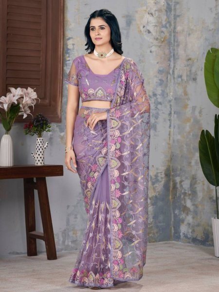 Luxury Net Sarees for Festivals   Weddings Heavy Border  Hand Embroidery Wrk Direct from Surat by Royal Export Net Sarees Wholesale