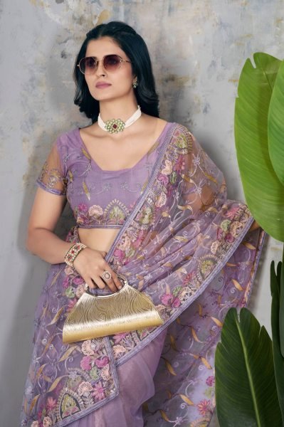 Luxury Net Sarees for Festivals   Weddings Heavy Border  Hand Embroidery Wrk Direct from Surat by Royal Export Net Sarees Wholesale