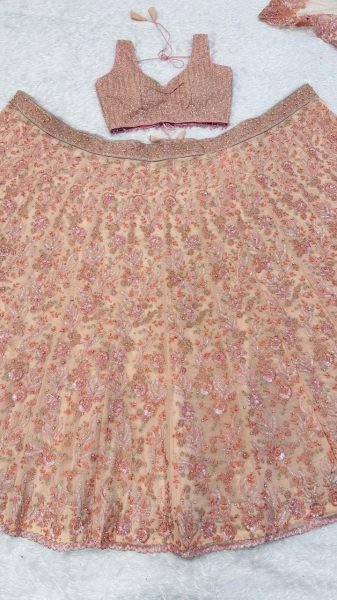Premium Georgette Bridal Lehenga in Pastel Pink with Sequins Blouse for Bridesmaids Designer Lehenga Choli