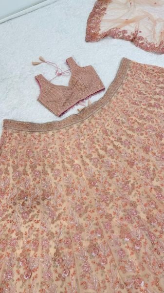 Premium Georgette Bridal Lehenga in Pastel Pink with Sequins Blouse for Bridesmaids Designer Lehenga Choli