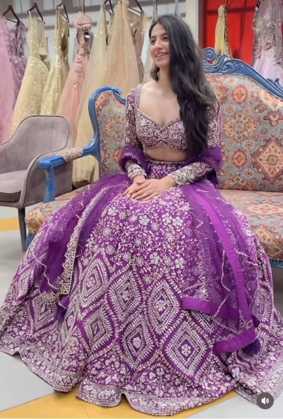 Luxury Purple Bridal Net Lehenga Choli with Cancan Perfect for Wedding Functions Designer Lehenga Choli