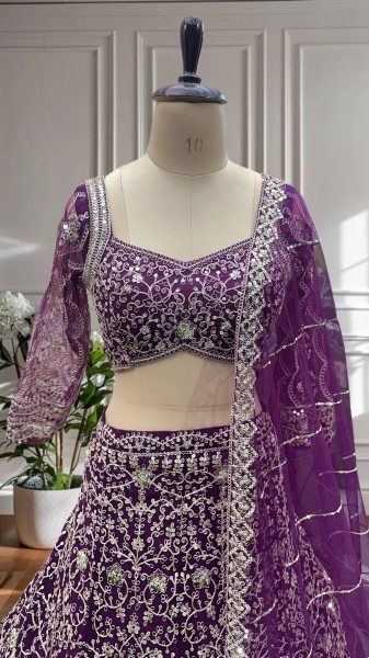 Luxury Purple Bridal Net Lehenga Choli with Cancan Perfect for Wedding Functions Designer Lehenga Choli