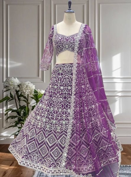Luxury Purple Bridal Net Lehenga Choli with Cancan Perfect for Wedding Functions Designer Lehenga Choli