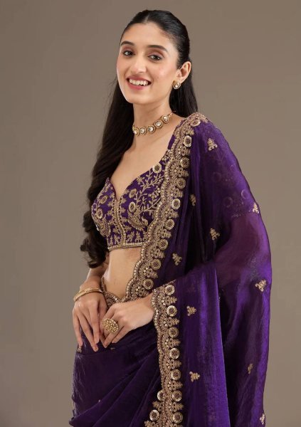 luxury purple satin saree set wedding and reception ready outfit Designer Wedding Sarees Wholesale