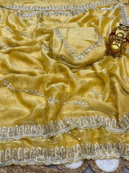 Luxury Space Silk Handwork Saree with Original Beads Work For Party Wear Sarees 