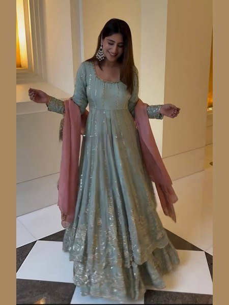 Luxury Star Georgette Anarkali Style Lehenga Set with Heavy Embroidery &  Sequin Detailing Bridal Wear Ready to Wear Best Seller Collection 