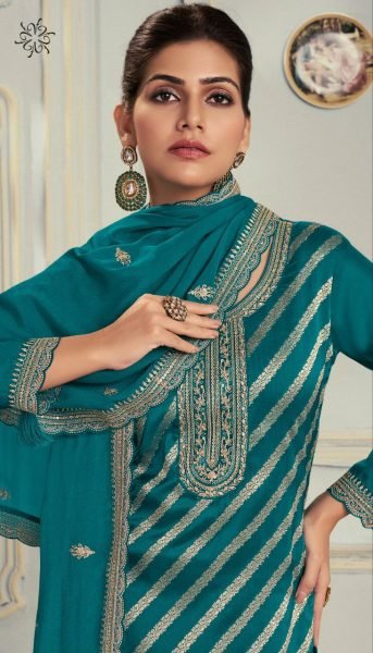 Luxury Unstitched Suit Material Embroidery Work with Rangoli Dupatta Set Embroidery Suits Wholesale