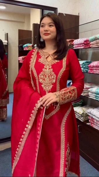 Luxury Wine Silk Suit For Girls Trendy And Stylish Suit  Ready To Wear Collection