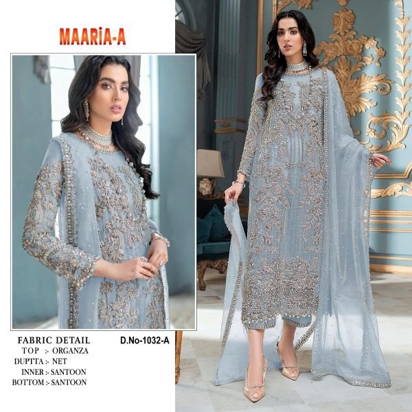 MAARIA- 1032 Heavy Orgenza With Multi Thread & Jari With Sequence Embroidery Pakisatani Salwar Suit Pakistani Suits Wholesale
