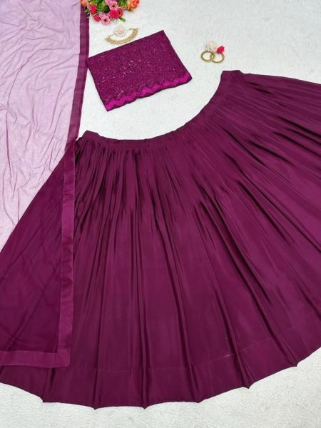 Magenta chinon Lehngha choli with Dupata Designer Lehenga Choli