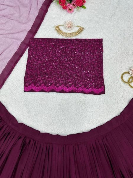Magenta chinon Lehngha choli with Dupata Designer Lehenga Choli