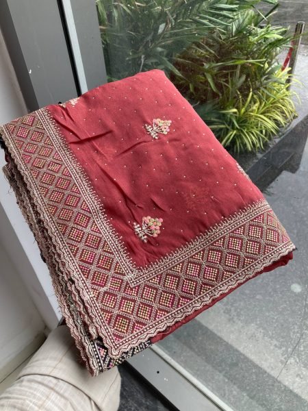 Magenta Wedding Wear Star Georgette Saree with Butta Work and Embroidered Blouse Partywear Ready Georgette Sarees Wholesale