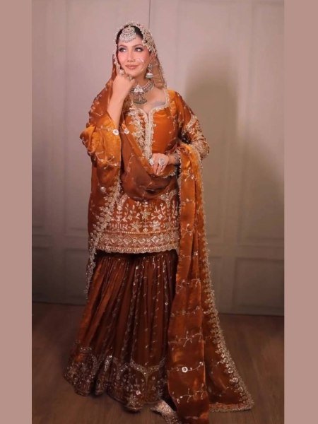 Magnificent Fendy Silk Three Piece Suit with Sequin Work and Flair Pant for exporters worldwide 