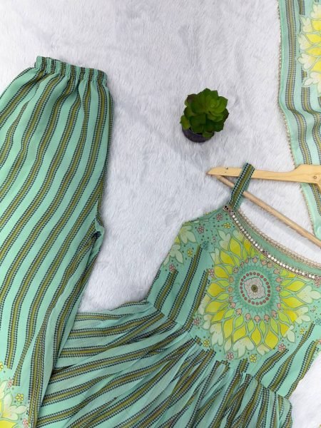 Magnificent Fox Georgette Leheriya Printed Gown with Organza Dupatta for Designer Wear Georgette Kurti 