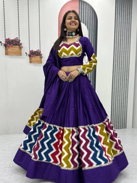 Majestic Purple Pure Cotton Lehenga Choli with 6 Meter Flair Perfect for Garba Nights  Lehenga