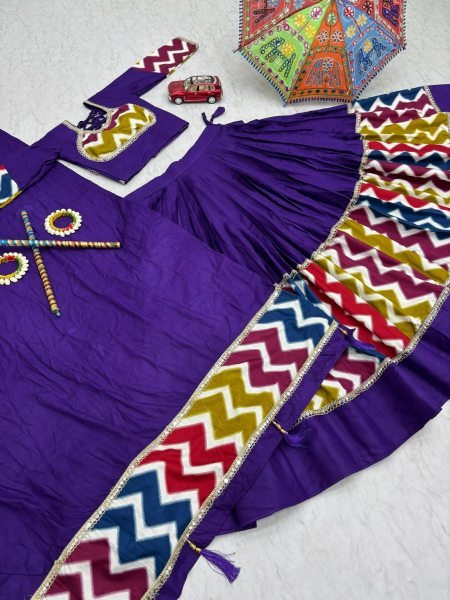 Majestic Purple Pure Cotton Lehenga Choli with 6 Meter Flair Perfect for Garba Nights Navratri Lehnega Choli