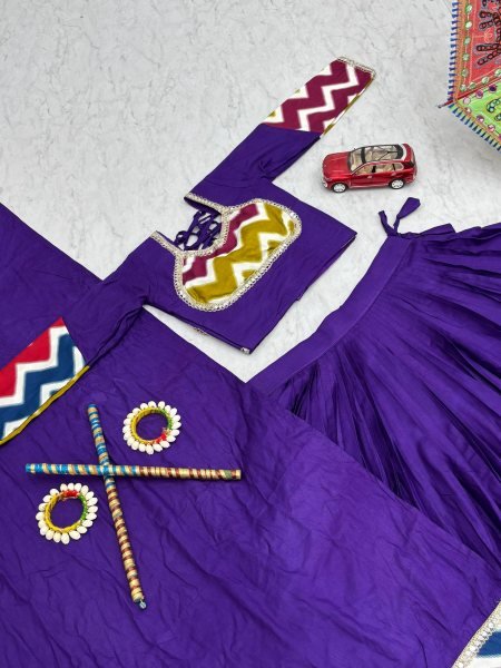 Majestic Purple Pure Cotton Lehenga Choli with 6 Meter Flair Perfect for Garba Nights Navratri Lehnega Choli