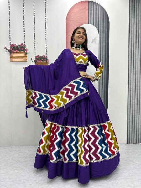 Majestic Purple Pure Cotton Lehenga Choli with 6 Meter Flair Perfect for Garba Nights Navratri Lehnega Choli