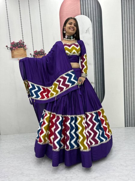 Majestic Purple Pure Cotton Lehenga Choli with 6 Meter Flair Perfect for Garba Nights Navratri Lehnega Choli
